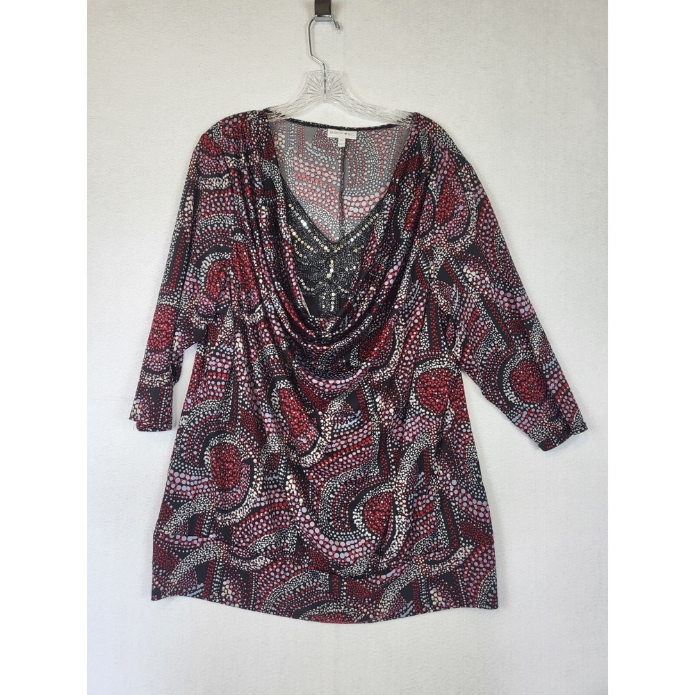 WOMEN'S FASHION BUG RED BLACK & WHITE SCOOP NECK LONG SLEEVE TOP PLUS SIZE 2X